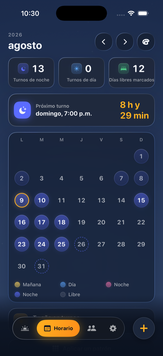 Tu rol de turnos. Noches, días y libres, contados por ti